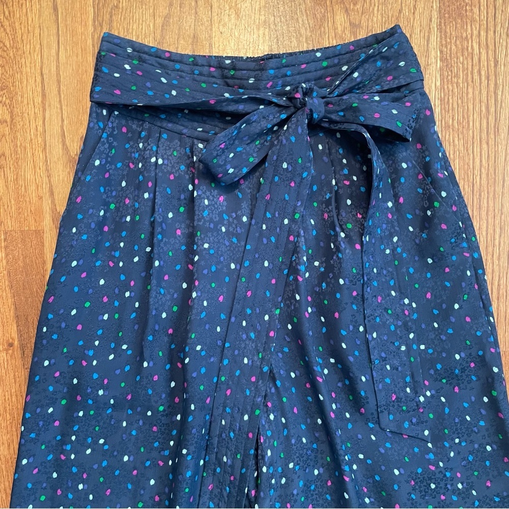 Rebecca Taylor Jacquard Silk Speckled Dot Pant in Navy Comb size 0 - Picture 3 of 13
